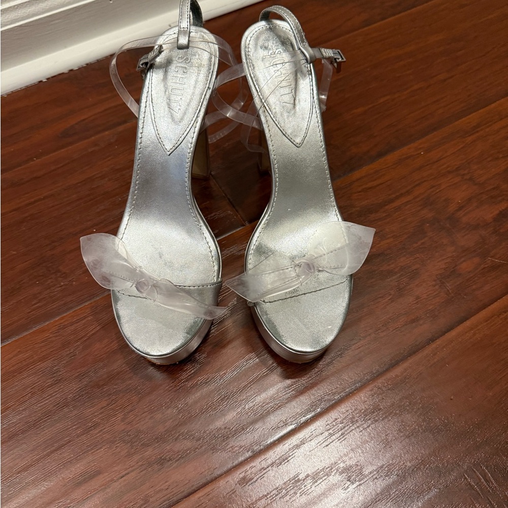 SCHUTZ Silver Women's Heels with Bow Accent